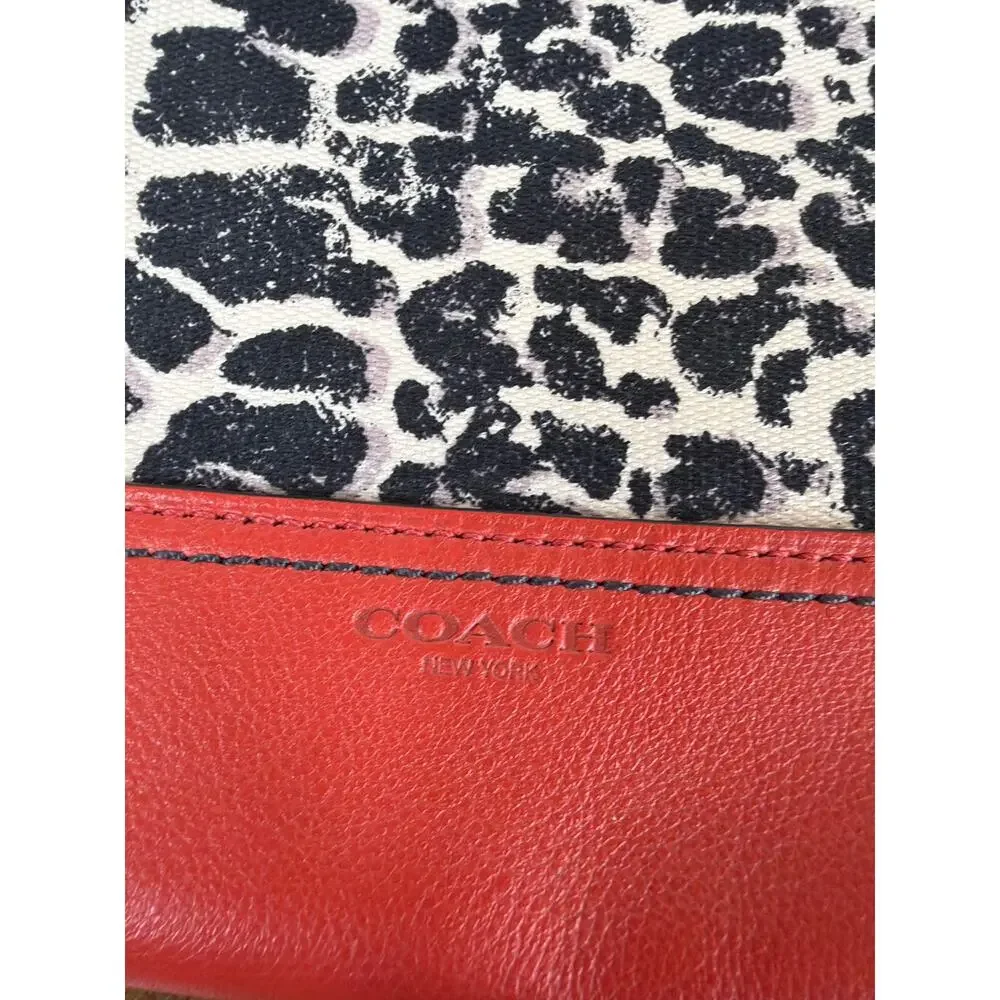 Coach Rory 19988 Leopard Print Handbag Red Leather Trim Clutch Wristlet Bundle - Picture 4 of 16